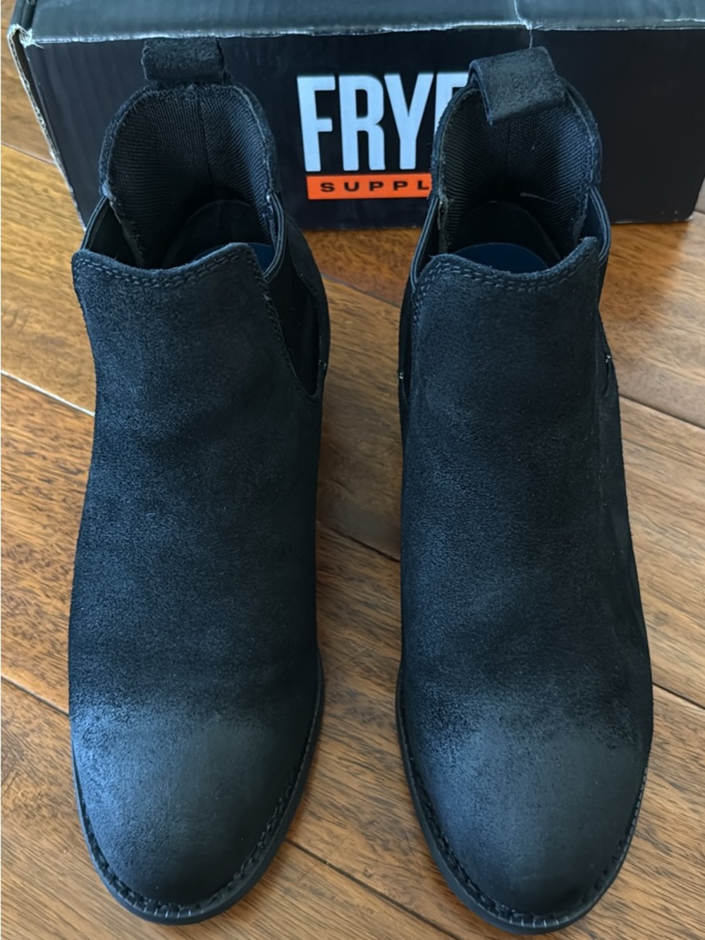 FRYE Women’s Black Suede Chelsea Boots/Steel Toe
